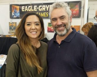 Monique from Before You Play meeting Vital Lacerda at Essen Spiel 2019