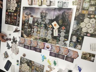a game of Mindclash’s Anachrony board game on the table
