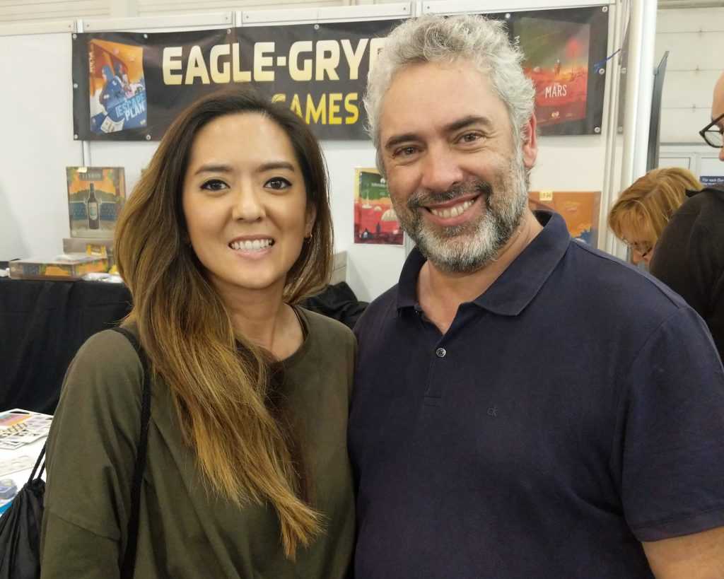 Monique from Before You Play meeting Vital Lacerda at Essen Spiel 2019
