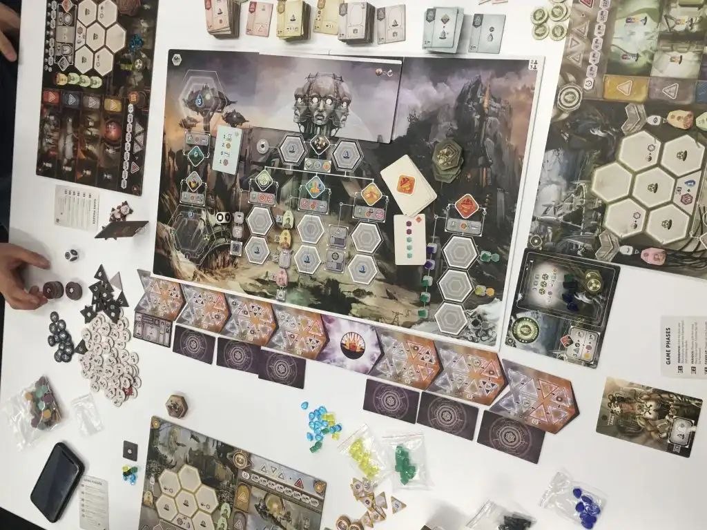a game of Mindclash’s Anachrony board game on the table