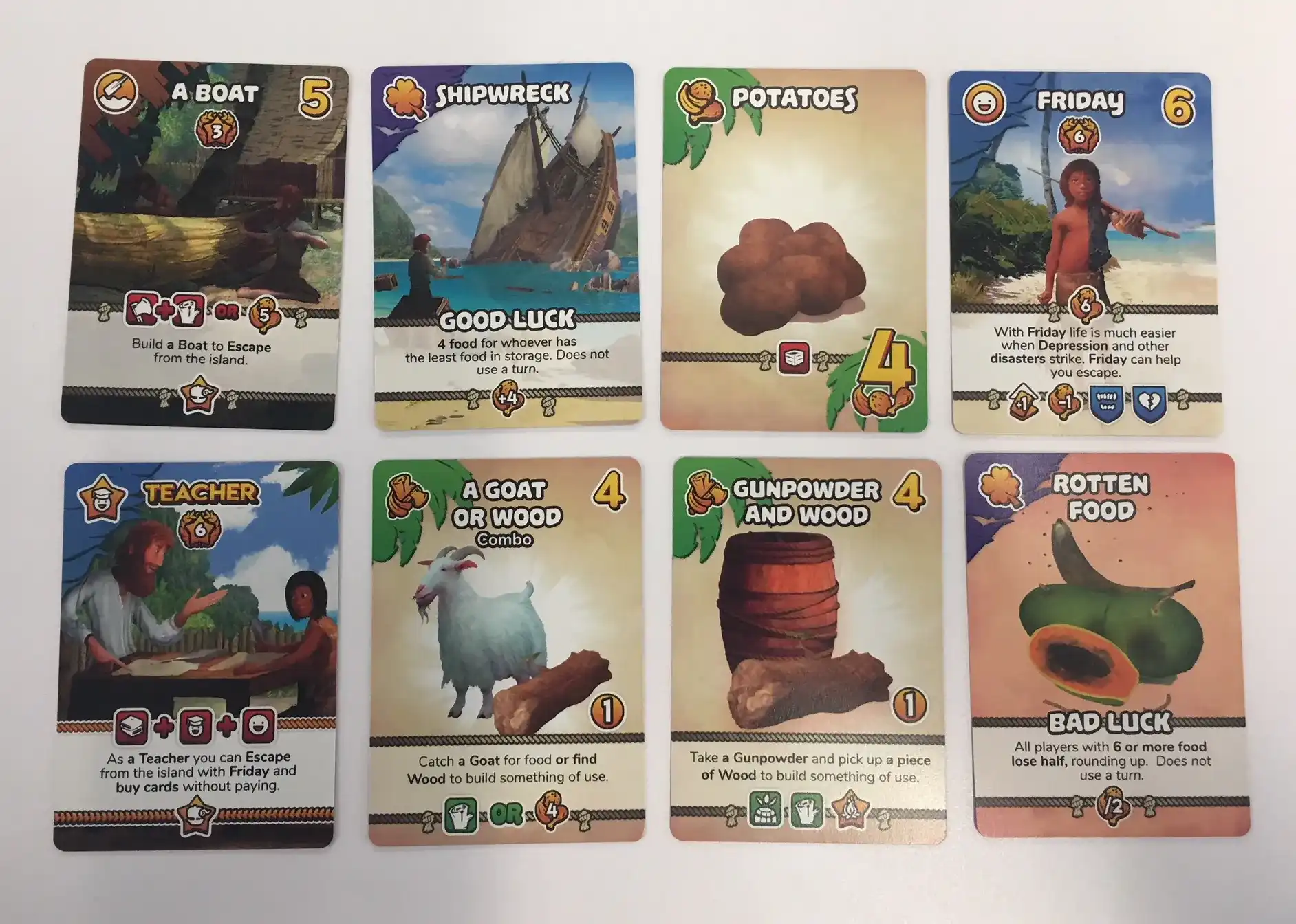 various cards in Robinson Crusoe